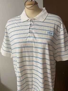 Guess White Polo with Light Blue Stripes